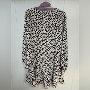 Loft Dress with Black Hearts on White, Flounce Hem, Size S